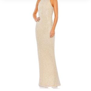 Beaded, high neck, gold/champagne, worn once, Mac Duggal Design House